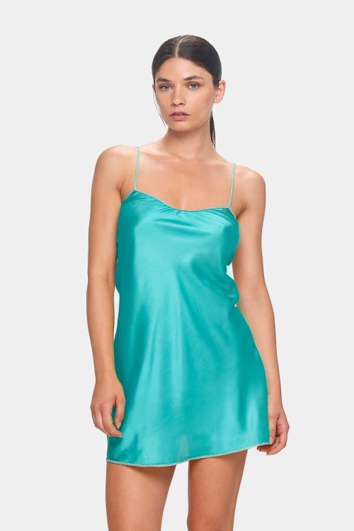 A16-CU_TF Abito a sottoveste in viscosa tiffany della collezione Cuba estate 2024.