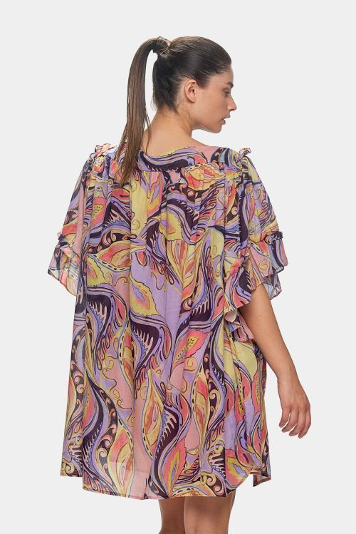 A30-IB_F Blusa aperta in leggero voile fantasia della collezione Ibiza estate 2024 Emamò Beachwear