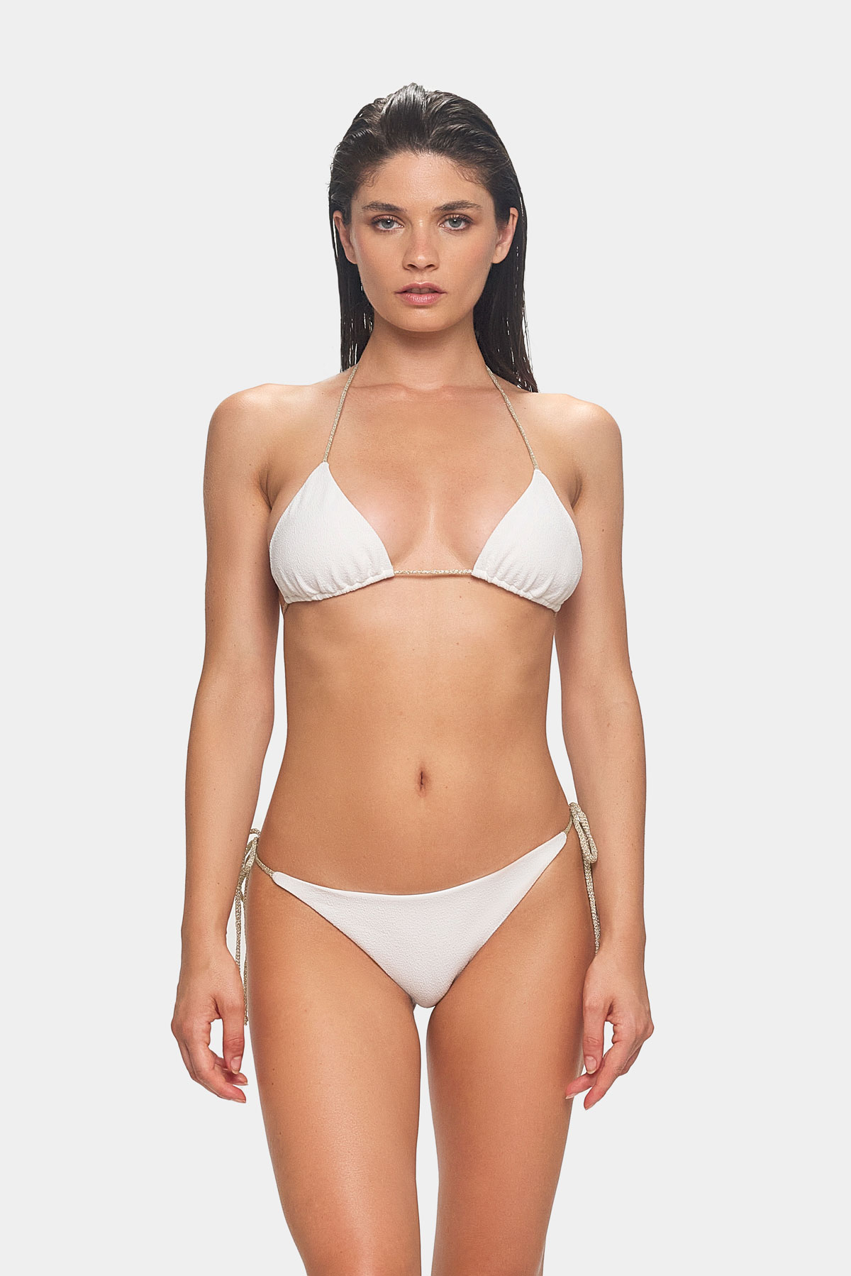 R01-CO_B Reggiseno triangolo - s01-co_b - S01-CO_B Slip in lycra goffrata con laccetti crochet Corfù