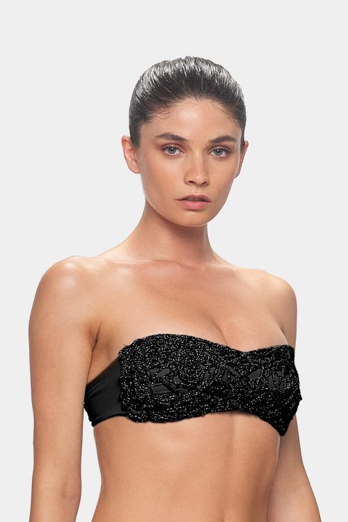 R05-R-CU_N_Reggiseno bandeau in lycra con ricamo filo lurex della collezione Cuba estate 2024 Emamò Beachwear