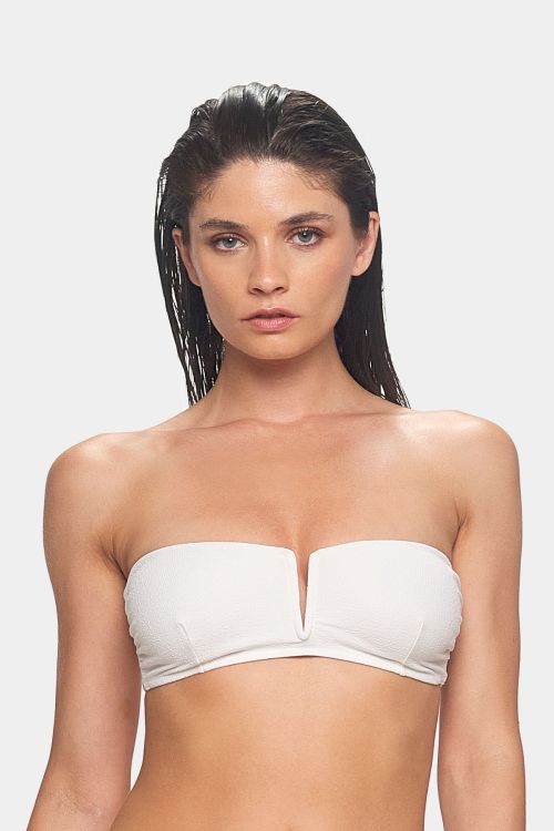 R06-R-CO_B Reggiseno bandeau con apertura centrale scollo a v rifiniture crochet d’oro.