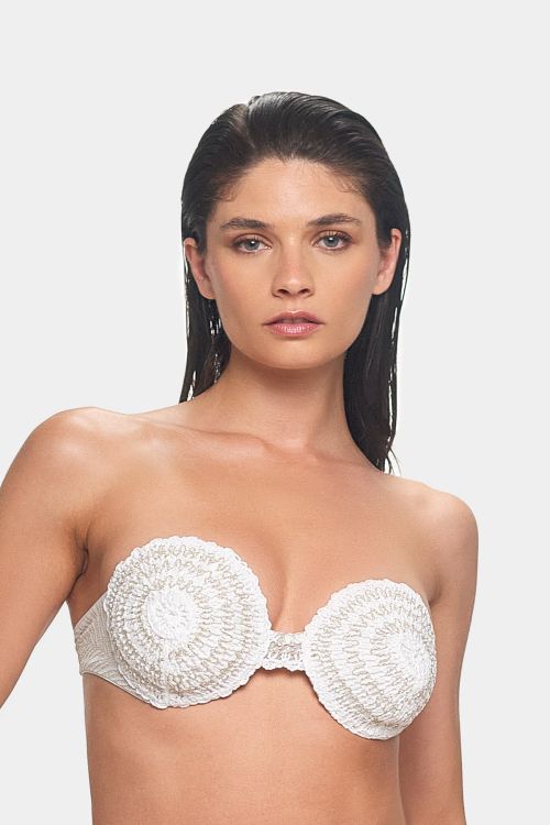 R10-U-PA_ANT Reggiseno coppa rotonda fisso in lycra fantasia dorata della collezione estate 2024 Pantelleria Emamò Beachwear